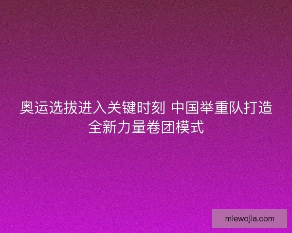 奥运选拔进入关键时刻 中国举重队打造全新力量卷团模式