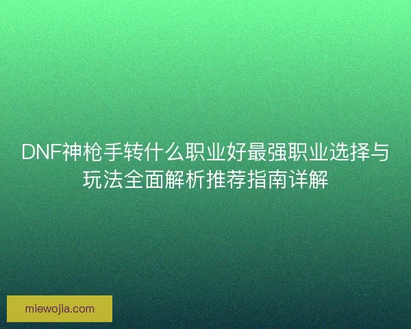 DNF神枪手转什么职业好最强职业选择与玩法全面解析推荐指南详解